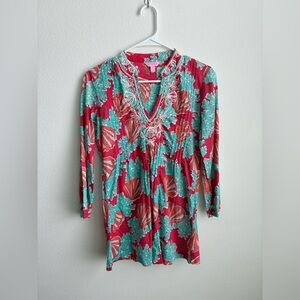 Lilly Pulitzer Pink 3/4 Sleeve Relaxed Beaded Tunic Top